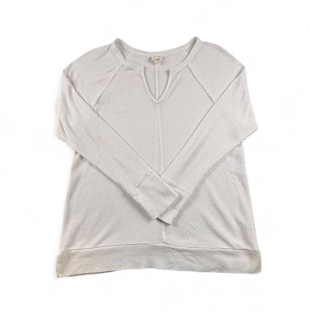 Fantastic Fawn White Waffle Knit Long Sleeve Top Women’s Size Large V-Neck - Picture 2 of 7
